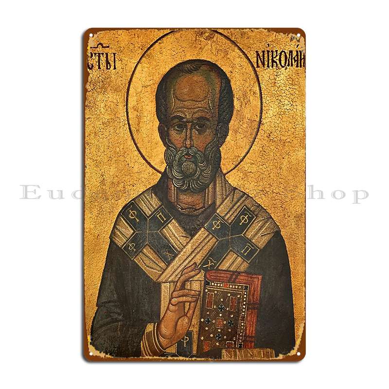 Saint Nicholas Orthodox Icon Metal Sign Home Pub Club Design Wall Cave Tin Sign Poster