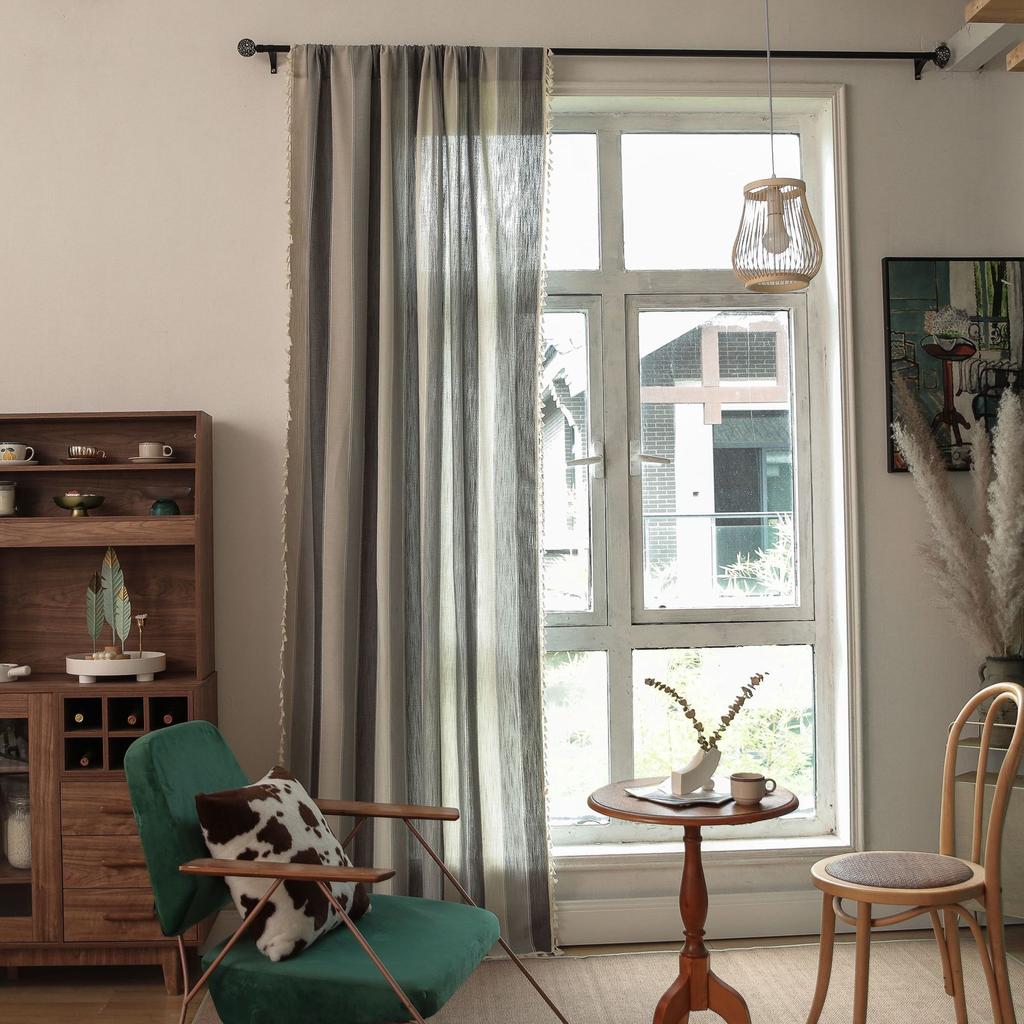 Long Stripe No Punching Bedroom Kitchen Living Room Floating Curtains Finished Small Curtains Partition Curtains