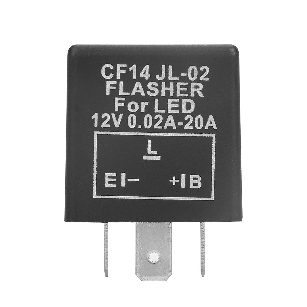 Flasher Relay, CF14 JL-02 3-Pin 12V LED Flasher Flash Relay 0.02A-20A for Turn Signal Light Hyper Flash Fix - Waterproof, Dustproof, Long Life