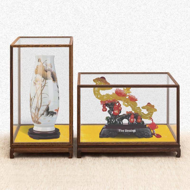 Rosewood Glass Treasure Cage for Guanyin and Buddha Statues – Custom Dustproof Display Box Ornament