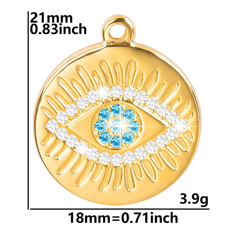 6pcs Real Gold Plated Blue/Dark Blue Rhinestone Evil Eye Pendant Stainless Steel Turkish Eye Charms For Jewelry Making Supplies