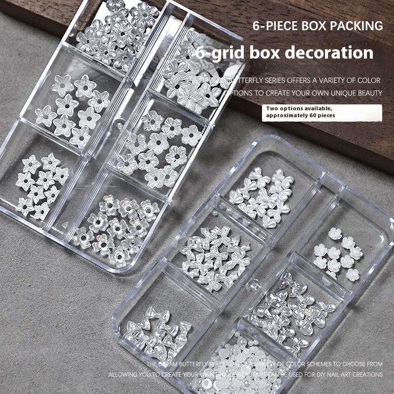6 Grids Mix 3D Flowers Bowknot For Nail Charms Decoration For Nails Design Resin Petals Manicure Decals Accessories