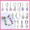 S925 Silver Colorful Sparking Zircon Heart Shape Dopamine Hoop Earrings Flowers Earrings Jewelry for Women Girl Fine Gifts