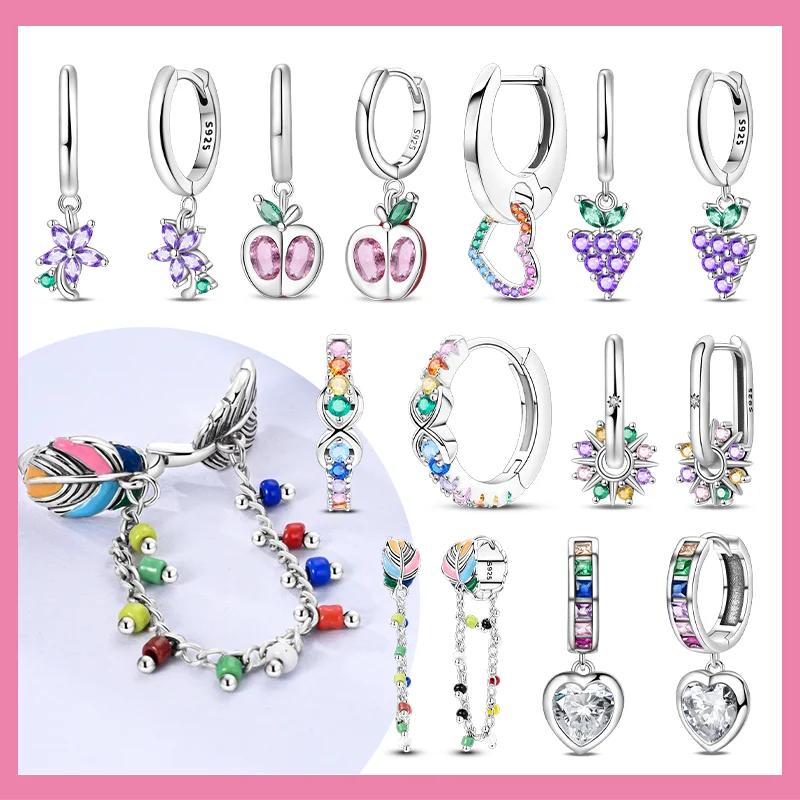 S925 Silver Colorful Sparking Zircon Heart Shape Dopamine Hoop Earrings Flowers Earrings Jewelry for Women Girl Fine Gifts