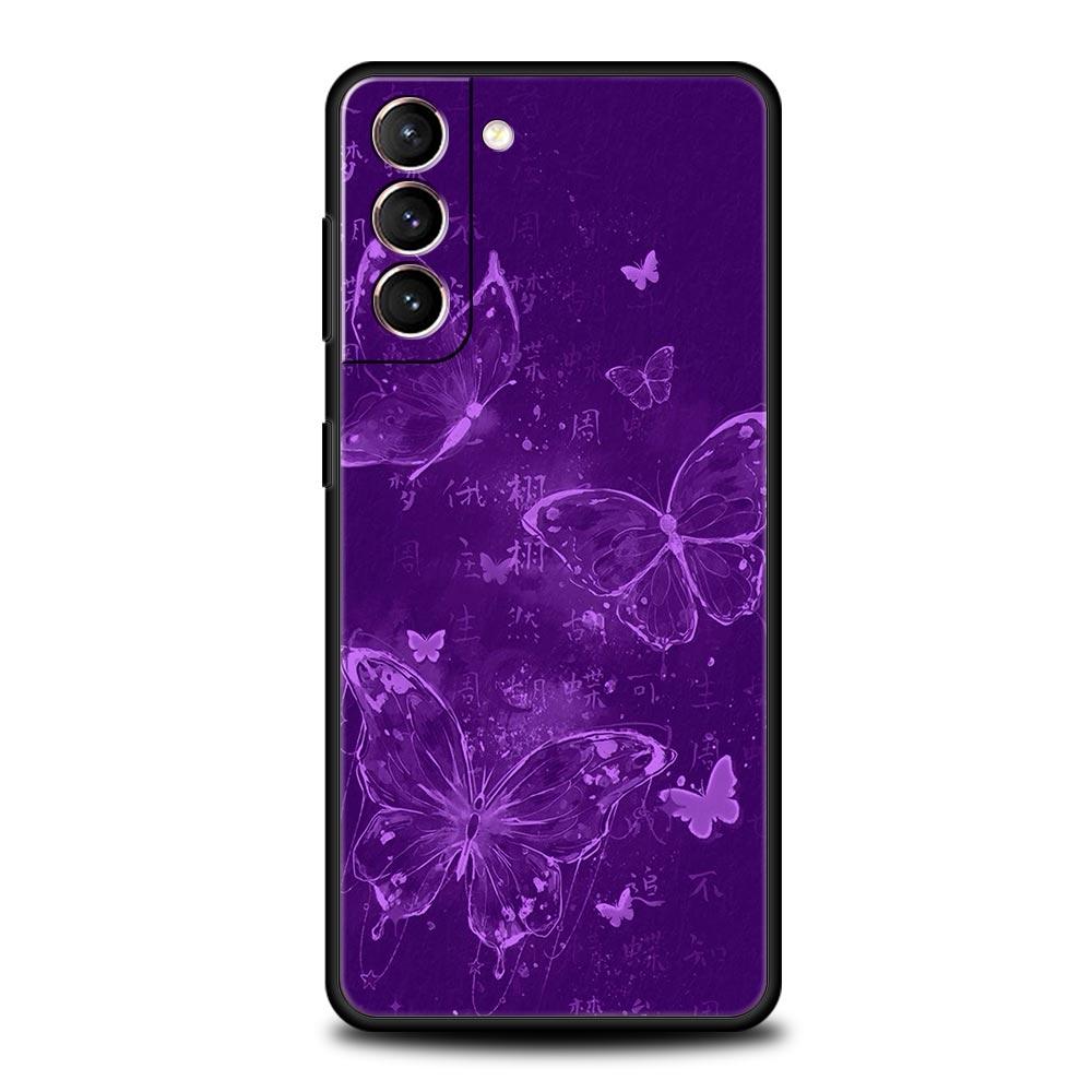 Art Purple Butterfly Phone Case Cover for Samsung Galaxy S26 S25 S24 S23 S22 S20 S21 FE Ultra S25 Edge Plus 5G Soft TPU Shell