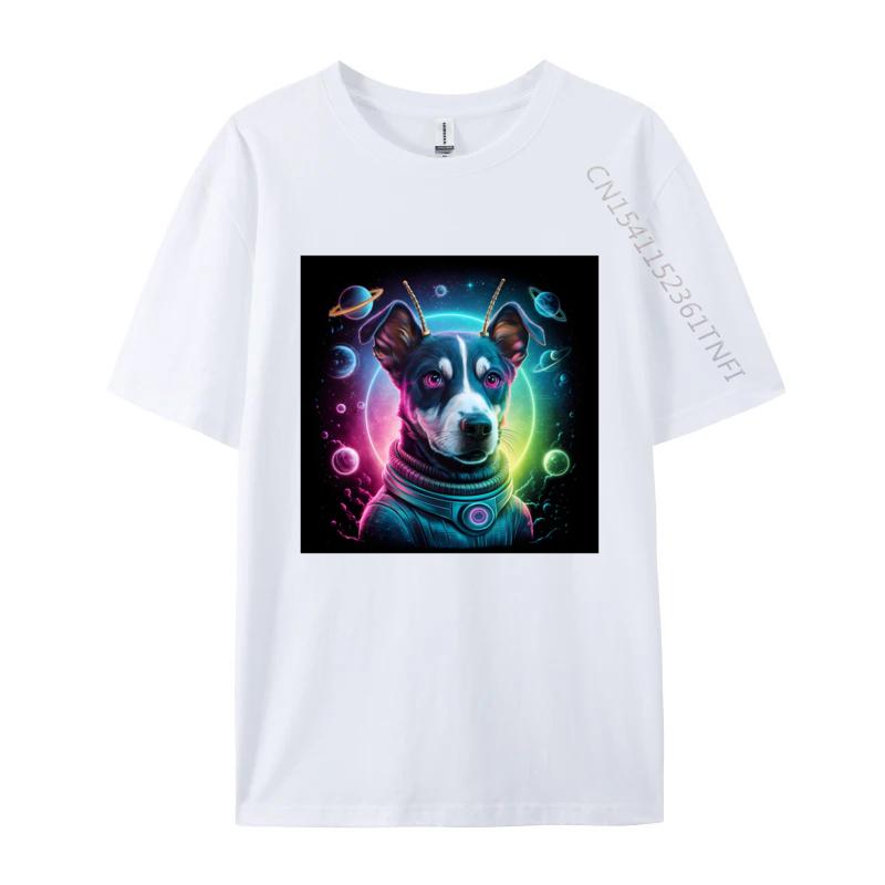 Camisa Tops Shirts Alien dog In Space Tshirts Problem Solved T Shirt Men Crazy Alien Dog Pure Cotton Tshirts
