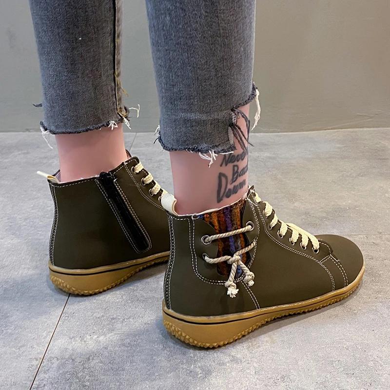 Fashion Women Plus Size Short Plush Warm Ankle Boots Platform Low Heels Booties Hight Top Zip Shoes Ladies Cowboy Style Footwear Winter