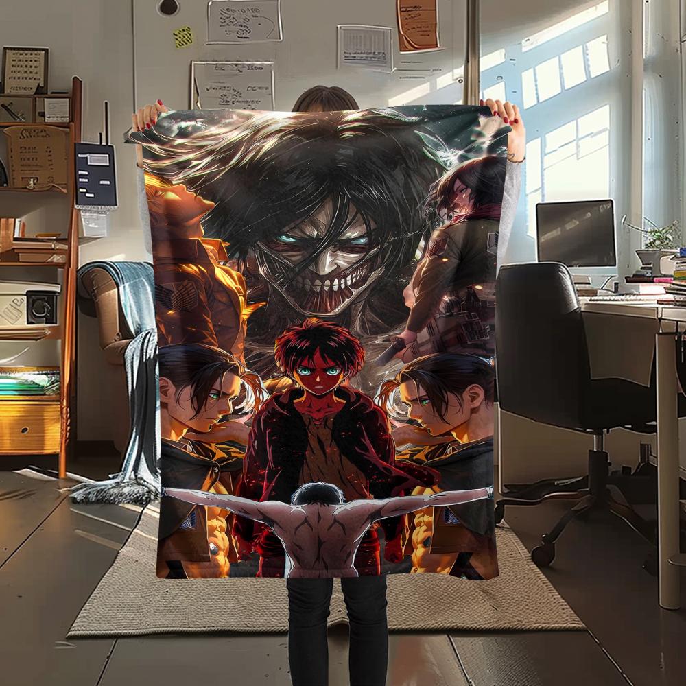 1PC Attack On Titan Print Flannel Blanket, High Quality All Seasons, Home Decor, Warmth and Comfort, Perfect for Christmas Gifts