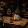 Resin Ghost Figurine Halloween Wizard Hat with LED Lighted Lantern, Vintage Small Table Decor Witch Statue for Fall Tabletop Mantel Home Party