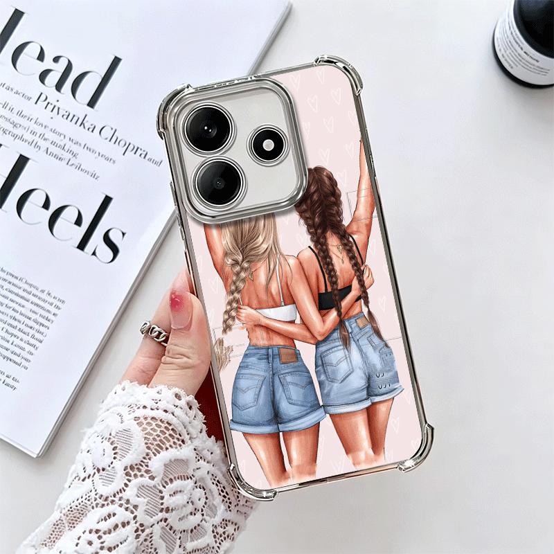 Best Friends Forever Girls Plating Phone Case For Xiaomi Redmi Note 14 15 Pro Plus 13 12 11 11S 11T 10 9S 9 5G Anti-Fall Airabag