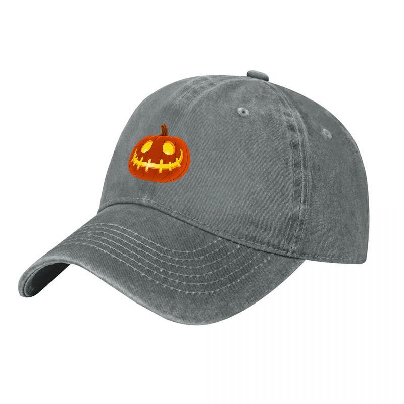Halloween Pumpkin Patch Washed Canvas Baseball Cap Embroidered Jack O Lantern Hat for Unisex Women