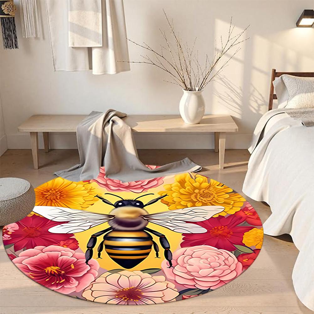 Bee Round Floor Rug Perfect for Dormitory Study room Decorate room Hallway Anti-slip Round Rug Anime Office Decor Gift for Festivals
