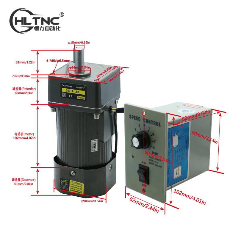 120W Micro AC Motor 110v 220v Single Phase Asynchronous Motor Gear Motor 15mm Motor Shaft+ Speed Controller 5RPM-1350RPM 50/60hz