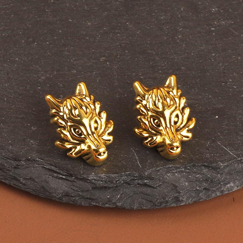 Tibetan Silver Wolf Head Spacer Beads for DIY Bracelets - Perforated Alloy Jewelry Accessories