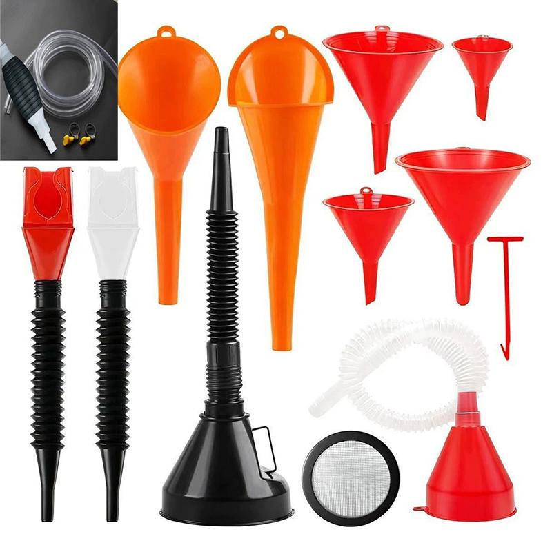 Automotive Plastic Funnel Set Wide Mouth Fuel And Oil Multi-use Flexible Right Angle Funnels For Water Coolant And Engine Oil