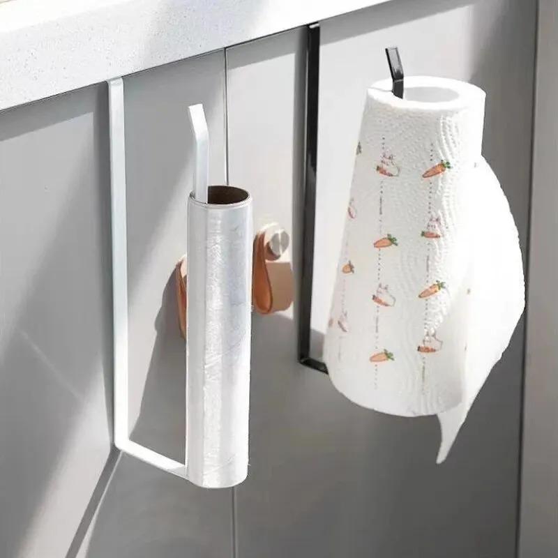 Paper Roll Holder  No Punching Storage Rack for Home, Towel Rack Cling Film Storage Rack Bathroom Hanging Shelf Kitchen Tissue Accessories