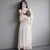 Ice and snow silk long dress women's summer sexy pajamas long suspender nightdress ice lace backless loungewear with chest pad