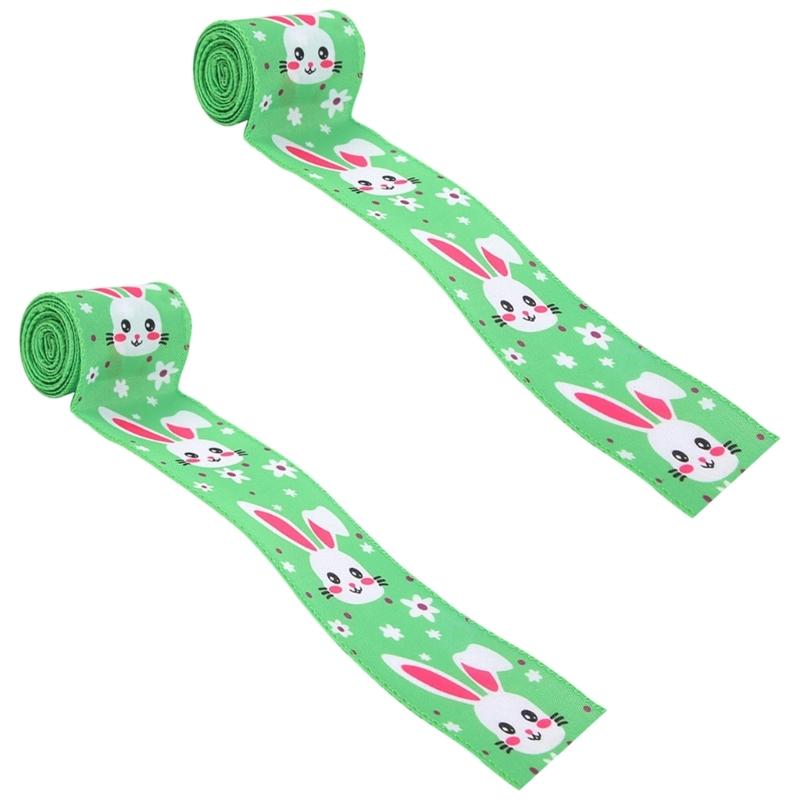 2 Pack Colorful Decorative Ribbons Easter Celebration Ribbon Polyester Texture for Easter Gift Wrapping and Home Decors