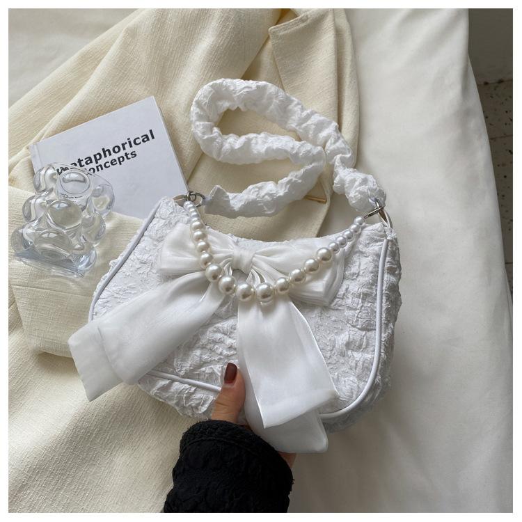 

Текстурированная кружевная плиссированная сумка женская сумка 2025 лето новая корейская простая девичья повседневная сумка сумка на плечо сумка-подмышка бежевый