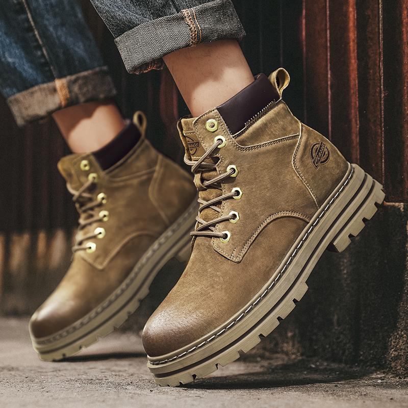 New Men Shoes Men's Boots High Top Fashion Motorcycle Leather Shoes Outdoor Leisure Comfortable Boots Male Lace-Up Basic Boots