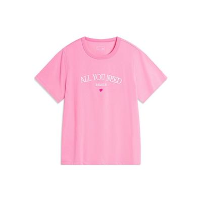 Heart Letter Embroidery Round Neck Slim Fit Knitted Sports Casual Short Sleeve T-Shirt Women Tops Morning-Light-Pink AHSU714-6