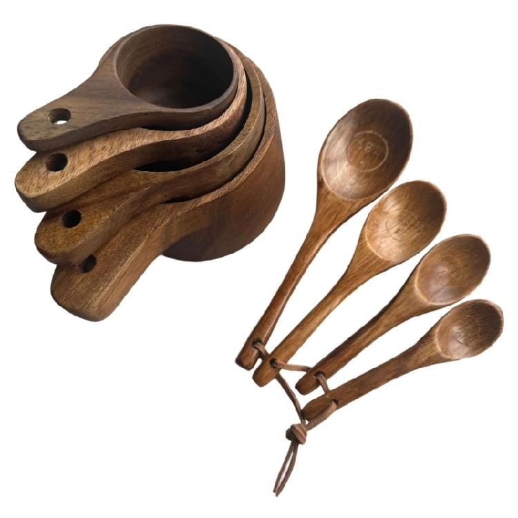 Handcrafted 8Pcs Wooden Spoon Measuring Set Essential Baking Tool Cooking Equipment For Home Cooks And Cooking Experts 1