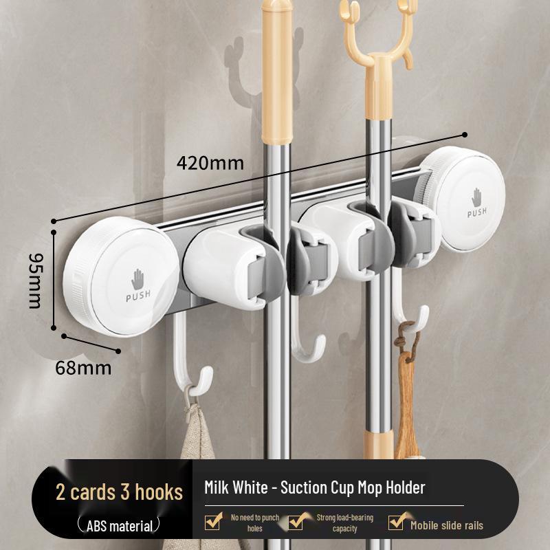 No-Drill Mop & Broom Wall Mount Clip with Suction Cup