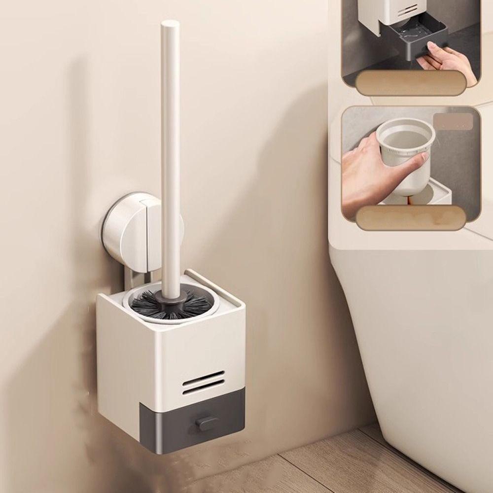 with Container Toilet Brush Storage Rack Aluminum Wall Mounted Toilet Brush Home Cleaning