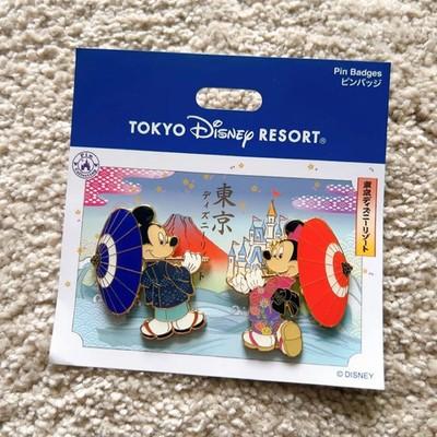 Tokyo Disney Resort Mickey Minnie Kimono Pin Badge Set Collectible Japan