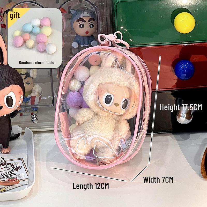 Labubu Transparent Vinyl Protective Case for Cotton Doll, Ita Bag, Baby Stroller Accessory, Dustproof Hanging Bag, 10-15cm.