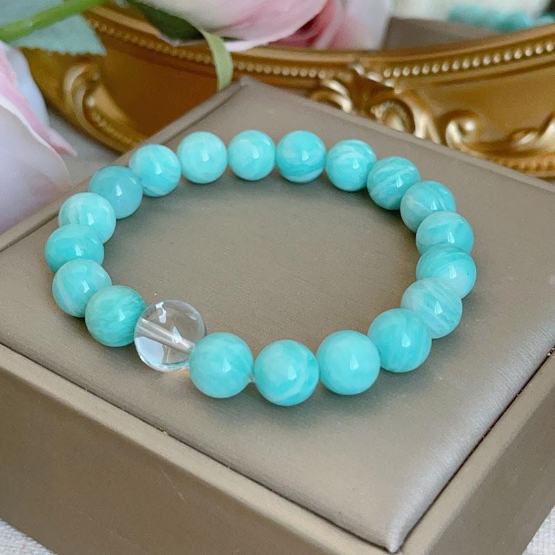 

Изысканный браслет из натурального амазонита и белого фантомного кварца - Идеальный подарок для женщин