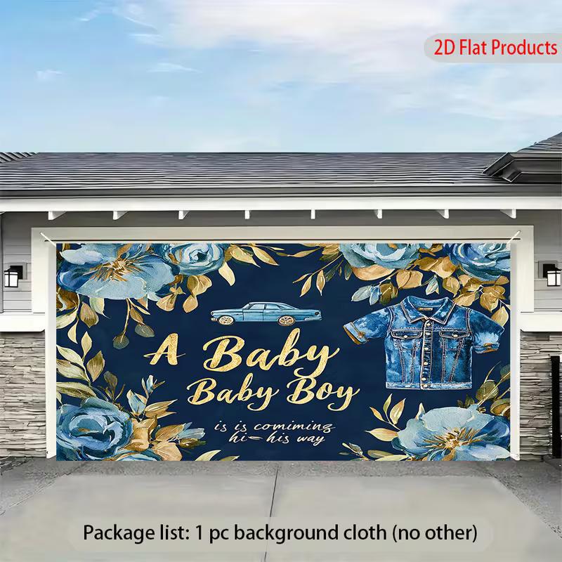 2D Watercolor Blue Rose Baby Shower Backdrop Modern Boy Celebration Photo Background