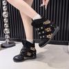 Spring and Autumn Heel Inner Height Increasing Short Boots Velcro High Top Boots Spice Girls Retro Casual Shoes Women