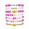 Korean version of fashion new multi-layer elastic thread soft pottery love smiley face bracelet set retro handmade pearl jewelry women
