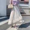Elegant Lace Trim A-Line Skirt – Summer Women's Asymmetrical Flared Hem Maxi Swing Skirt with Draped Sweet Design