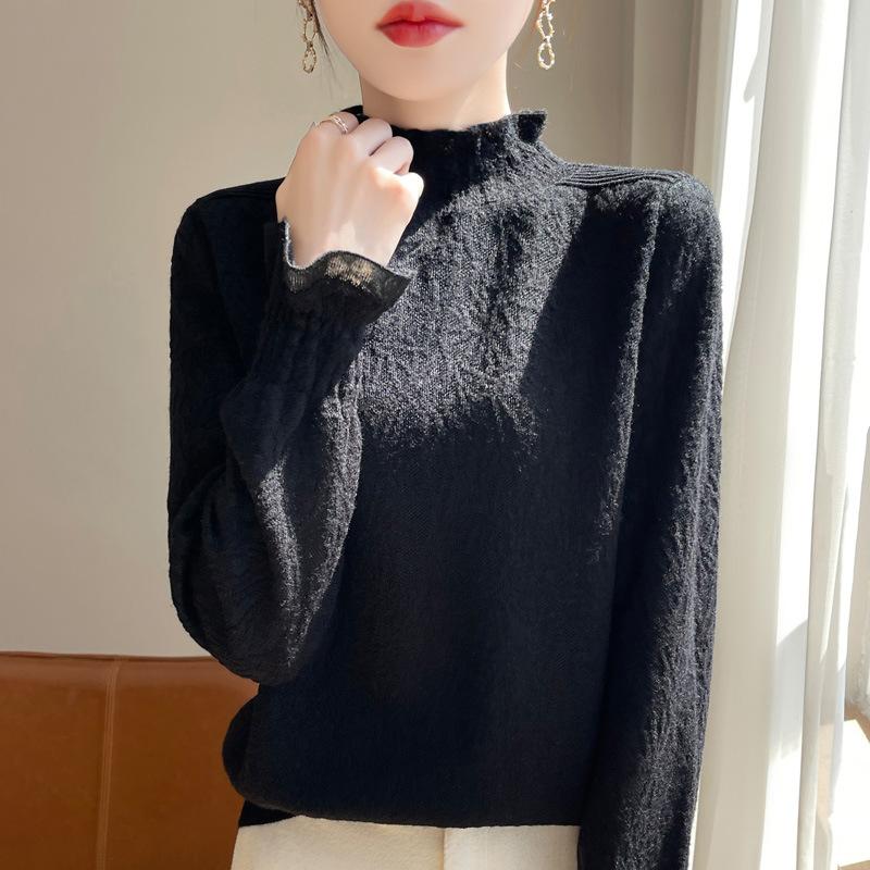 

Новый зимний стиль, стиль «маленький аромат», черный свитер с высоким воротником-поло для женщин, высококлассный стиль, женский высококлассный свитер XL чёрный
