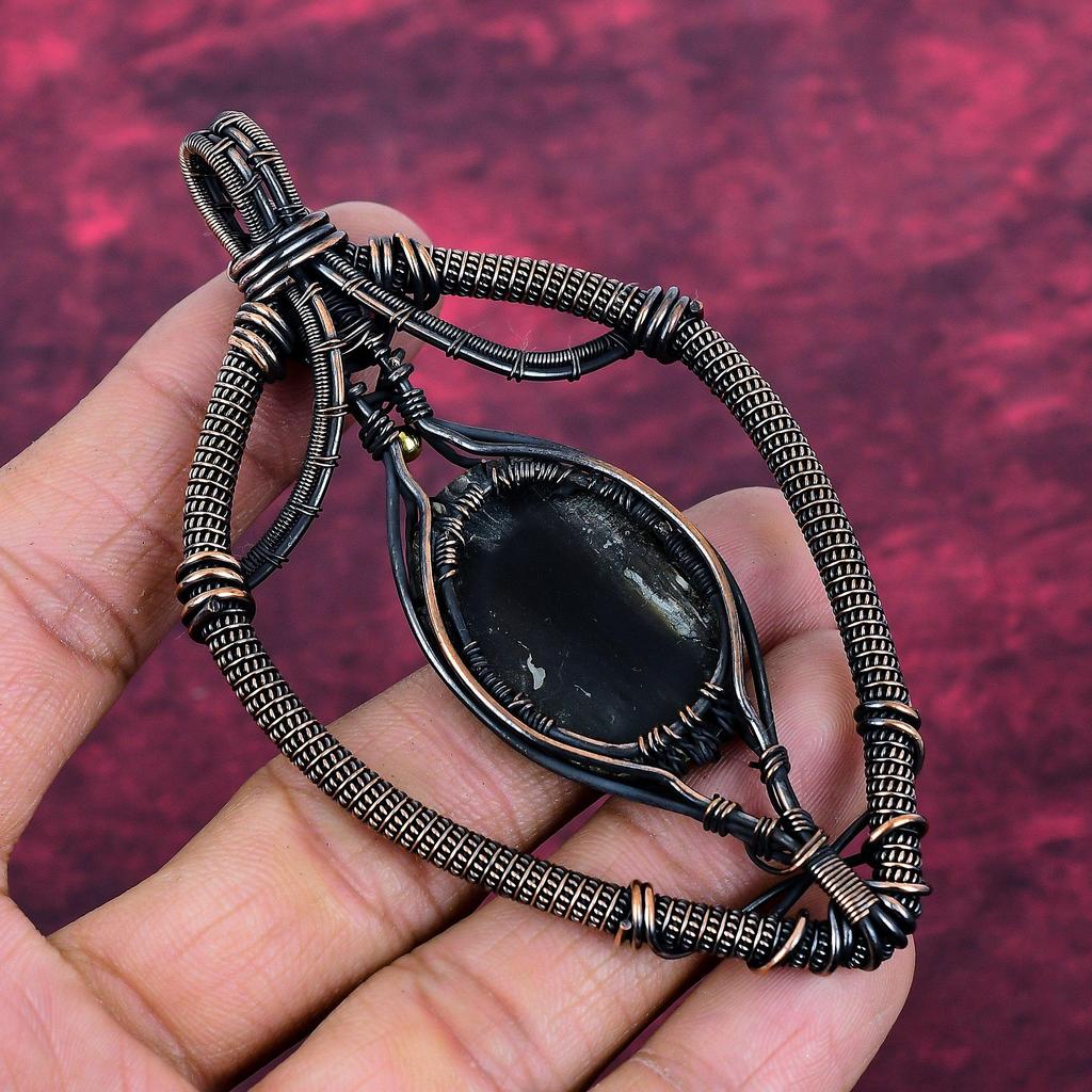 Tree Of Life Black Mother Of Pearl Pendant Copper Wire Wrapped Jewelry Rainbow Moonstone Pendant