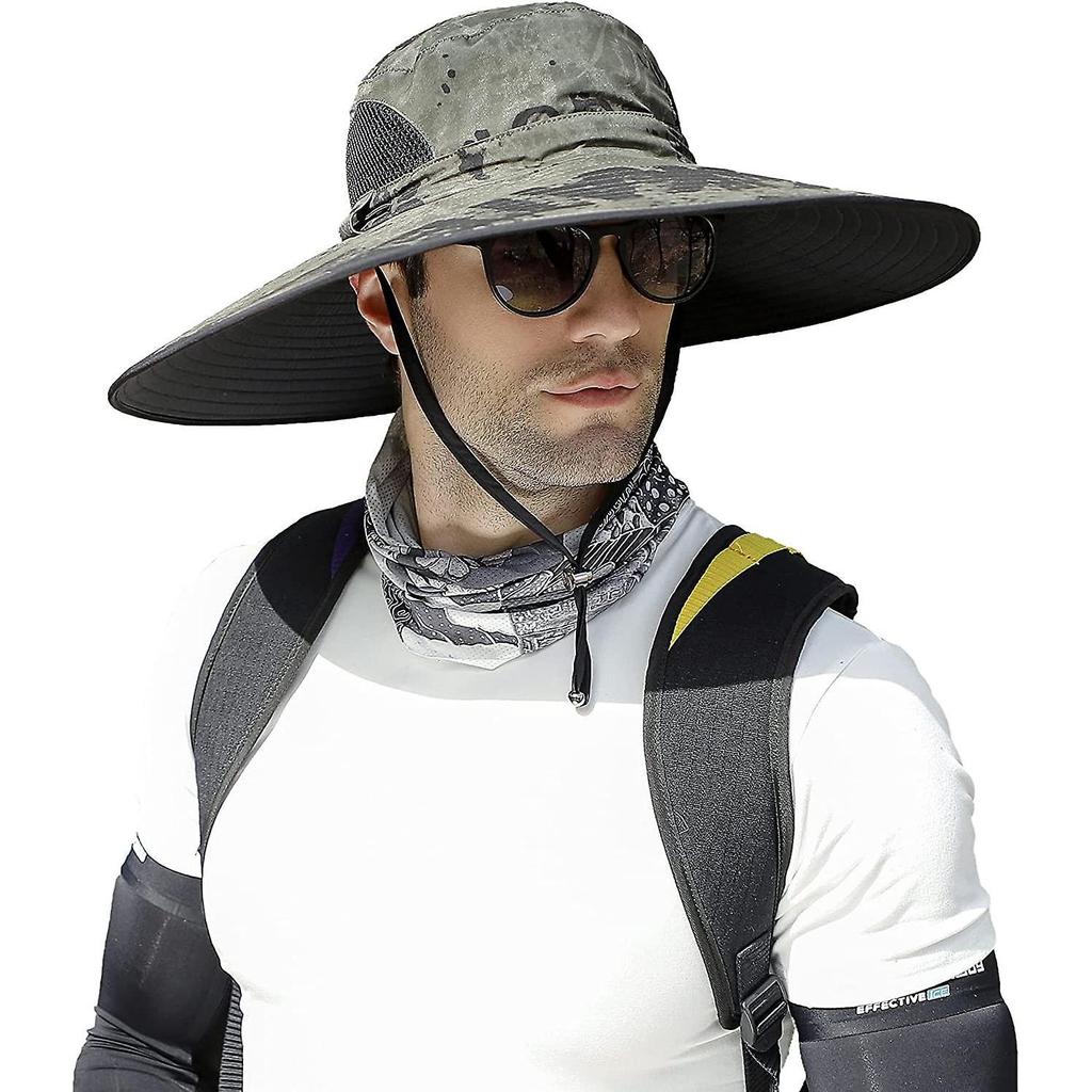Men Wide Brim Sun Hats Upf50+ Waterproof Breathable Bucket Hat For Fishing, Hiking, Camping