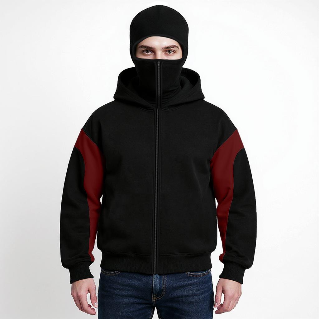 Mens Balaclava Hoodie Double Hooded Zip Jacket Spring Hoodie For Men Windproof Streetwear