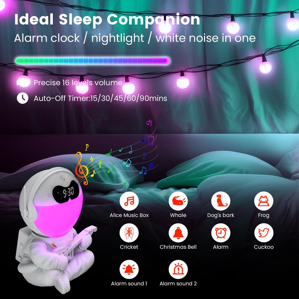 Sunrise Simulation Alarm Clock, Astronaut Design with 7-Color Light & Nature Sounds - Gentle Wake-Up, Dual Alarm, Night Light