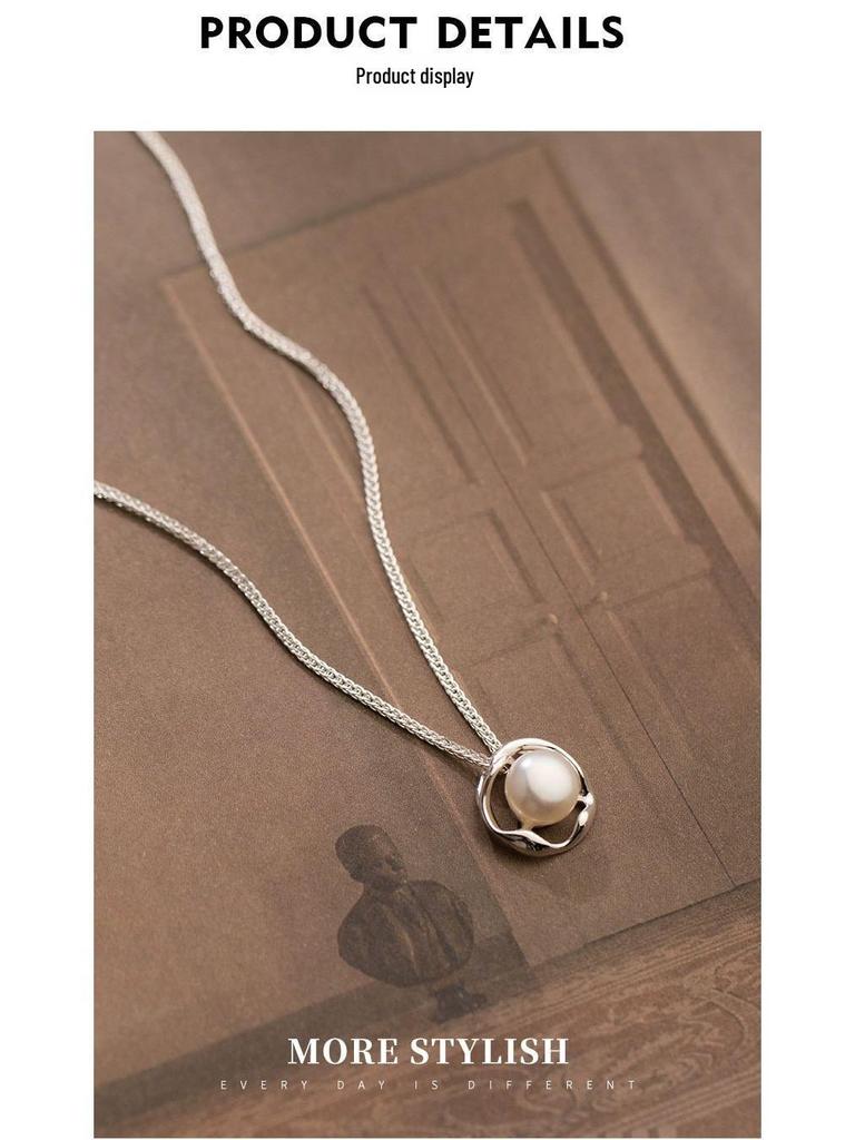Authentic 999 Pure Silver Pearl Necklace - Elegant French Design Pendant, Perfect Birthday Gift for Girlfriend.