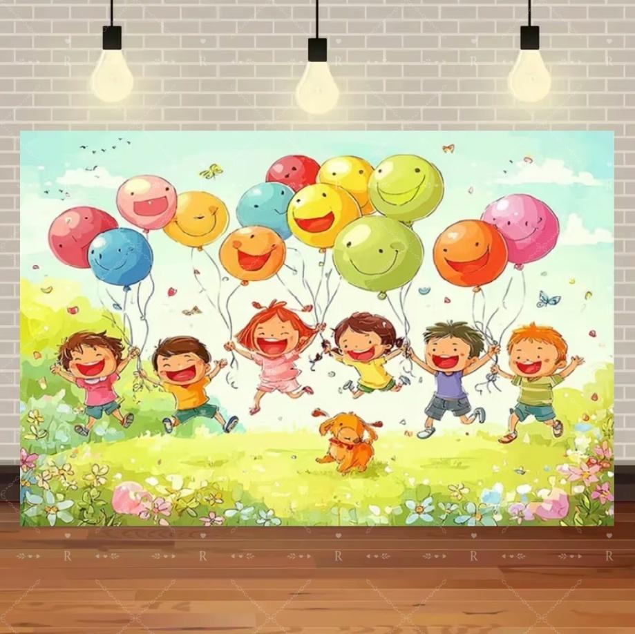 

Cartoon Happy Children s Day Theme Background Feliz Día del Niño Child Party Decoration Backdrop Baby Shower Banner Supplies 120X90CM