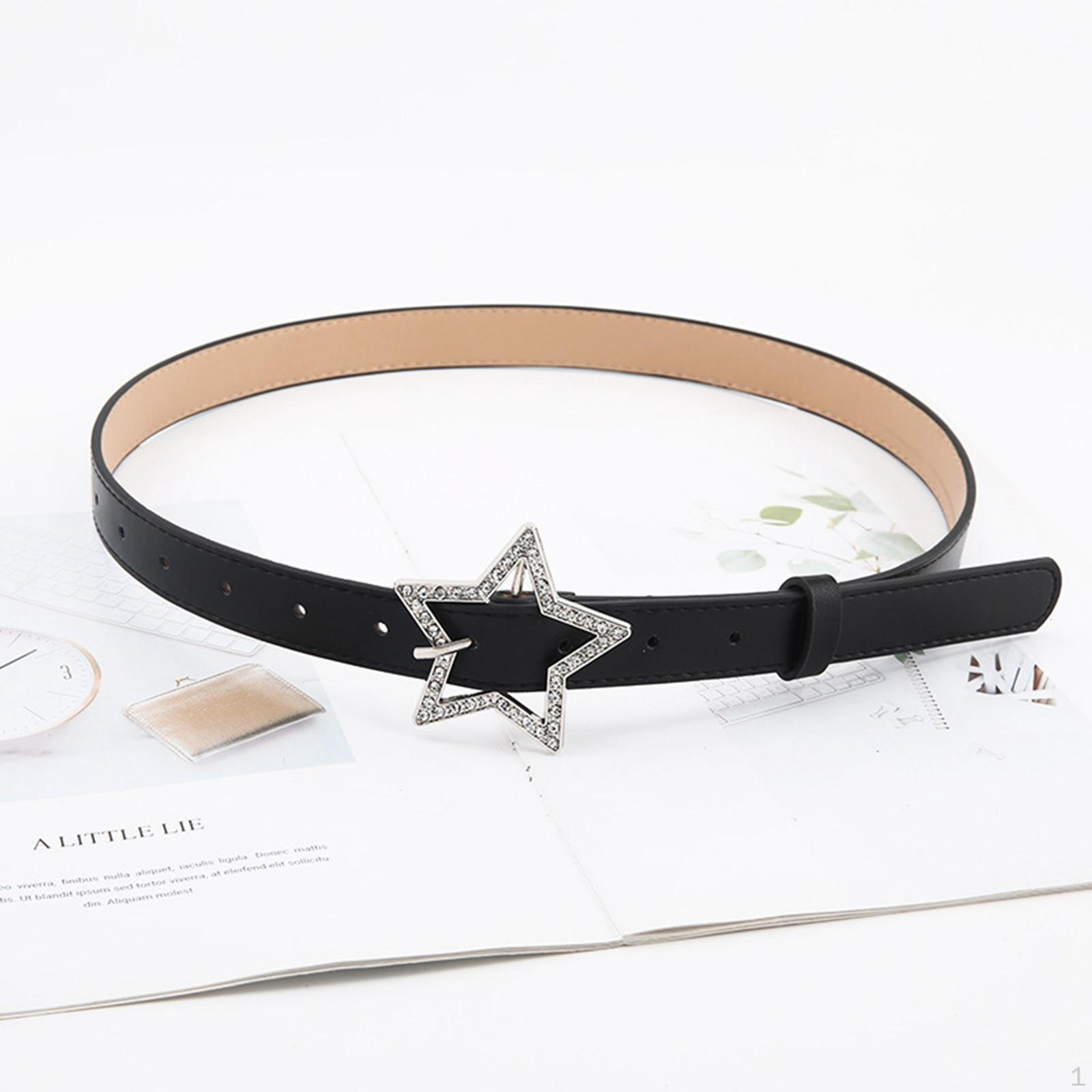 PU Leather Belt Women Star Rhinestone 103cm Eyelet for Punk Rock Trousers Corset