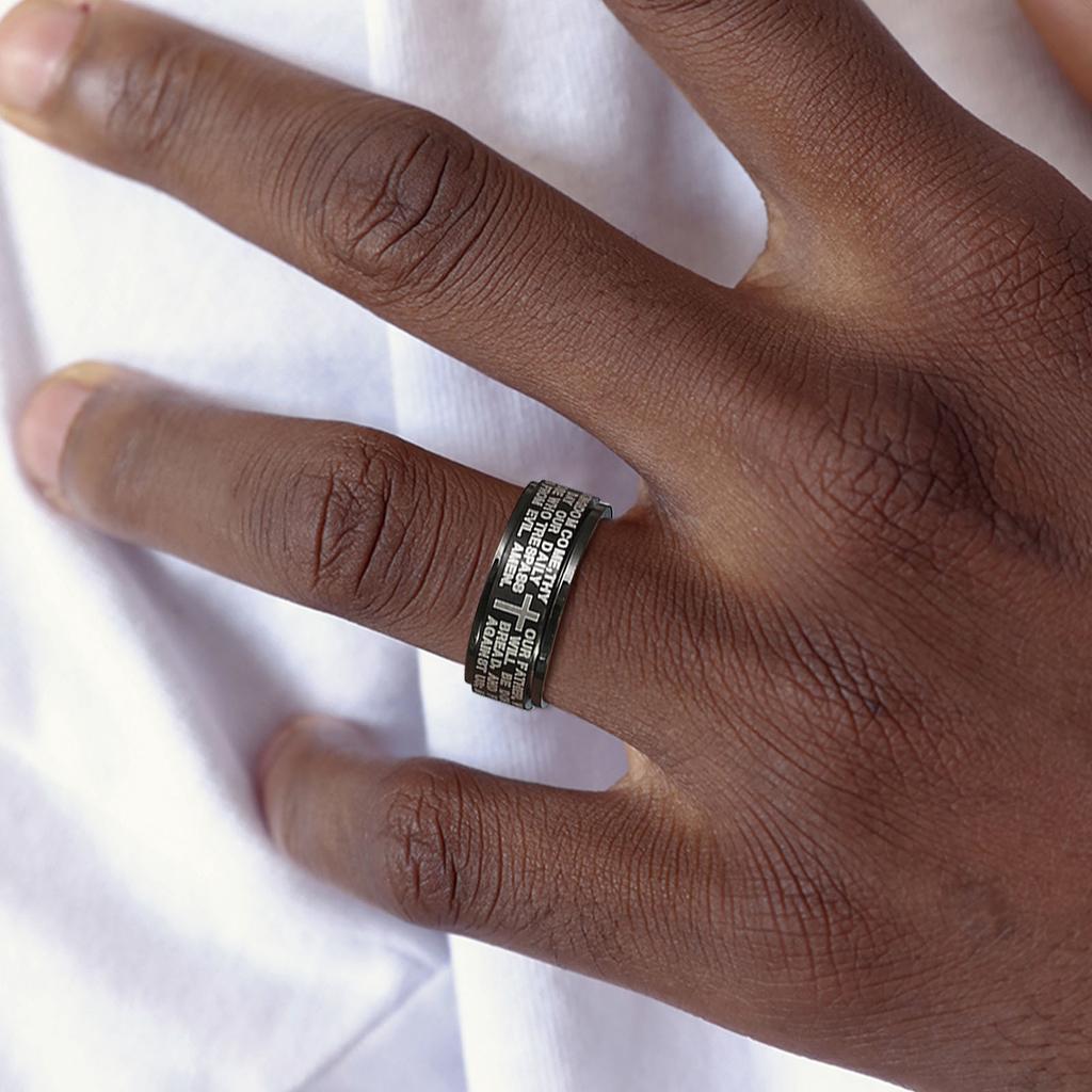 Vnox 8mm Spinner Kreuzring für Herren, Biblischer Gebets-Fingerring, Stressabbau Edelstahl Drehbarer Ring, Glaubensschmuck