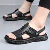 Summer Men's High-quality Top Layer Cowhide Casual Beach Sandals Classic Men's Breathable and Anti Slip Latex Padded Beach Shoes