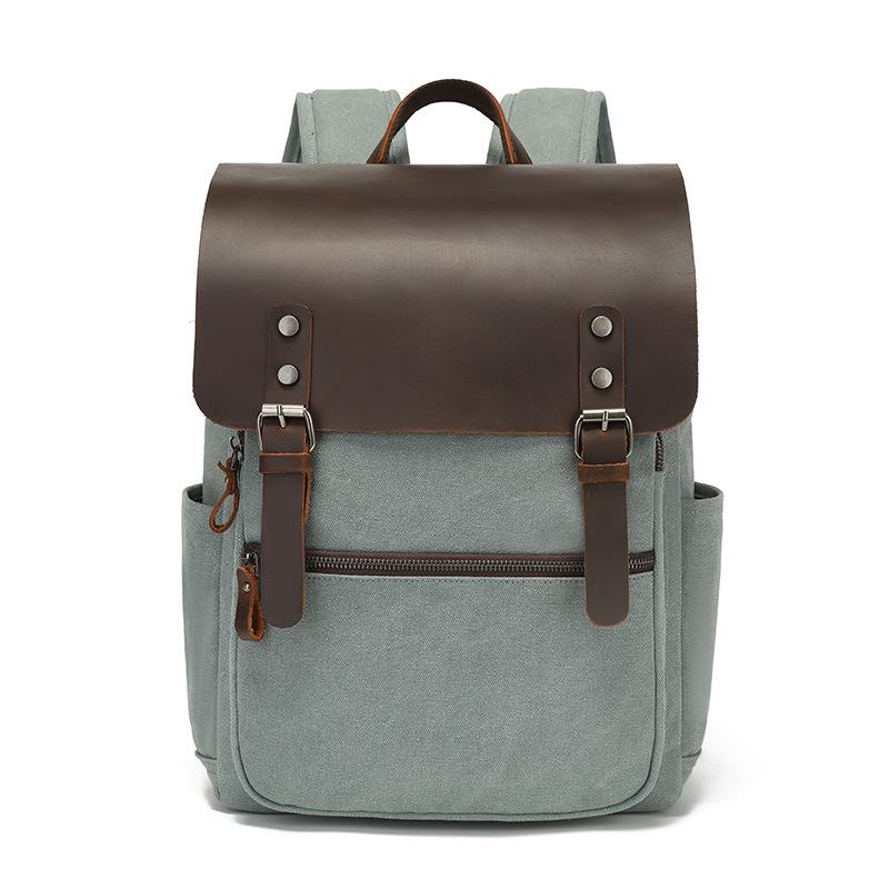 Unisex Retro Waxed Canvas & Leather Laptop Backpacks for Travel and School