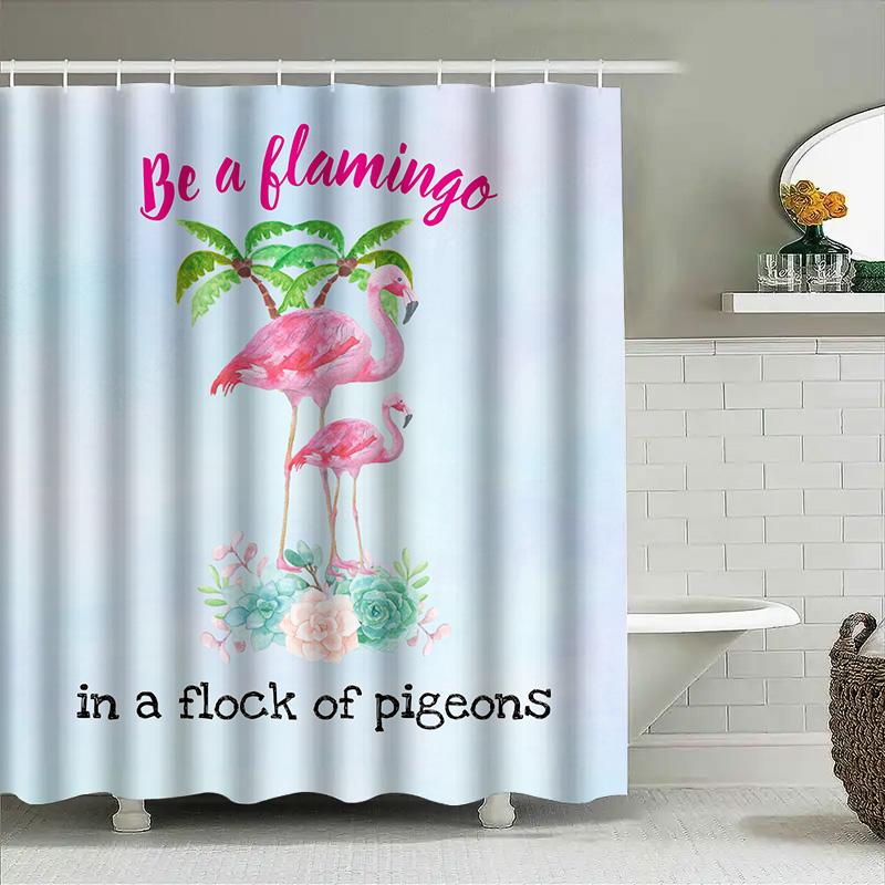 Bath Curtain Flamingo Pink Cute Tropical Flower Bird Home Decor Art Waterproof Bathroom Shower Curtain