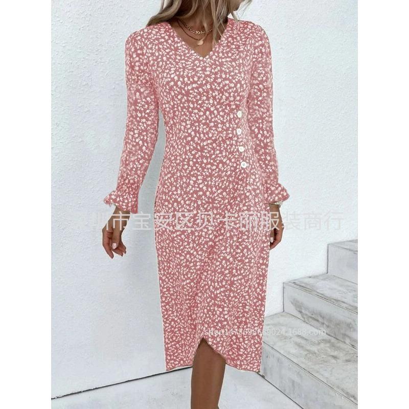 GMXIA Women's Fashion Autumn Winter Long Sleeve V-Neck Casual Dresses