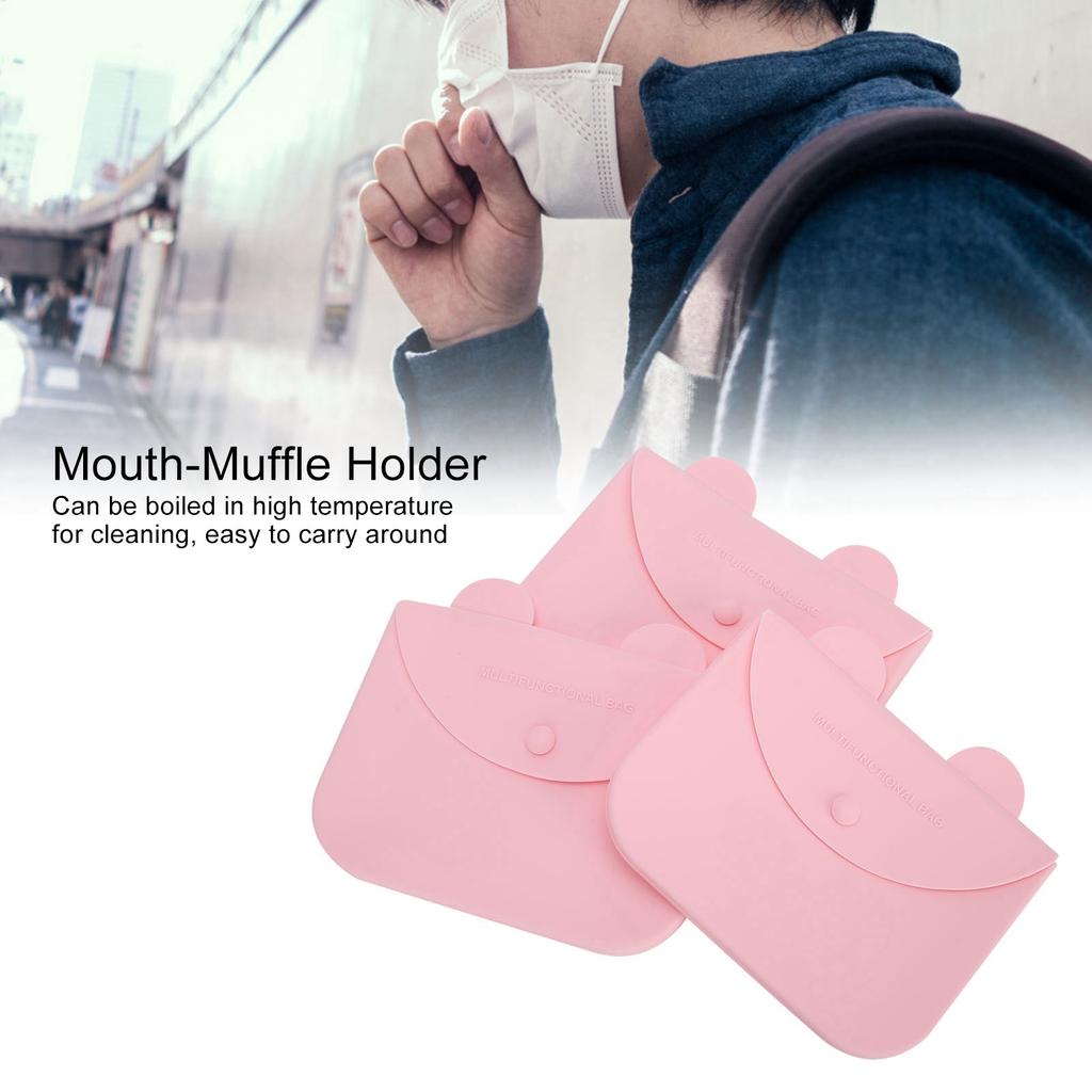 3 Pièces Sac de Rangement pour Masque Buccal Portable Anti-poussière Réutilisable Silicone Étui pour l'Extérieur(Rose )