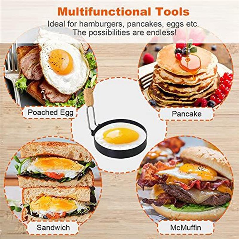 Good-Egg Ring With Wooden Handle Round Mold For Muffins Griddle Cooking Shaper For Breakfast